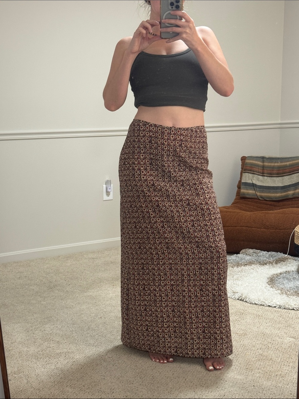 Vintage Burgundy Geometric Maxi Skirt